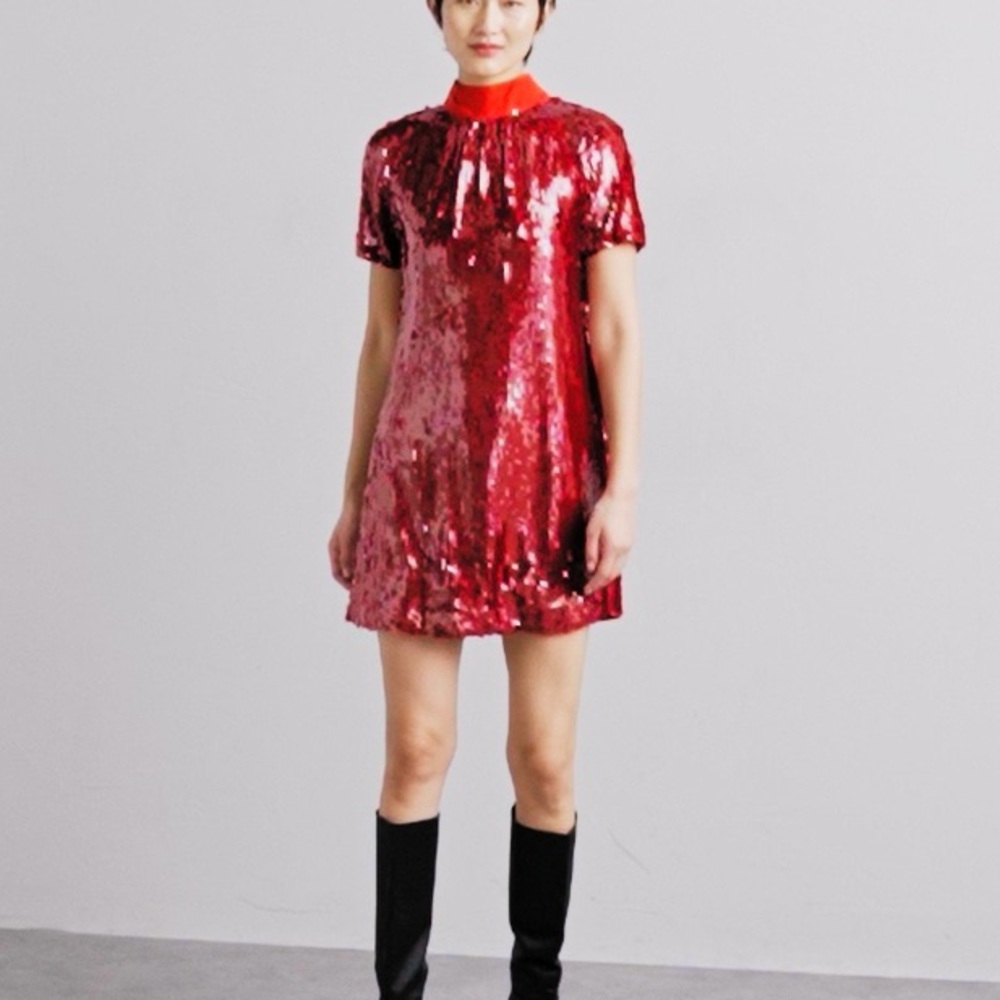 STAUD MINI ILANA DRESS | POINSETTIA SEQUINS - Picture 6 of 7